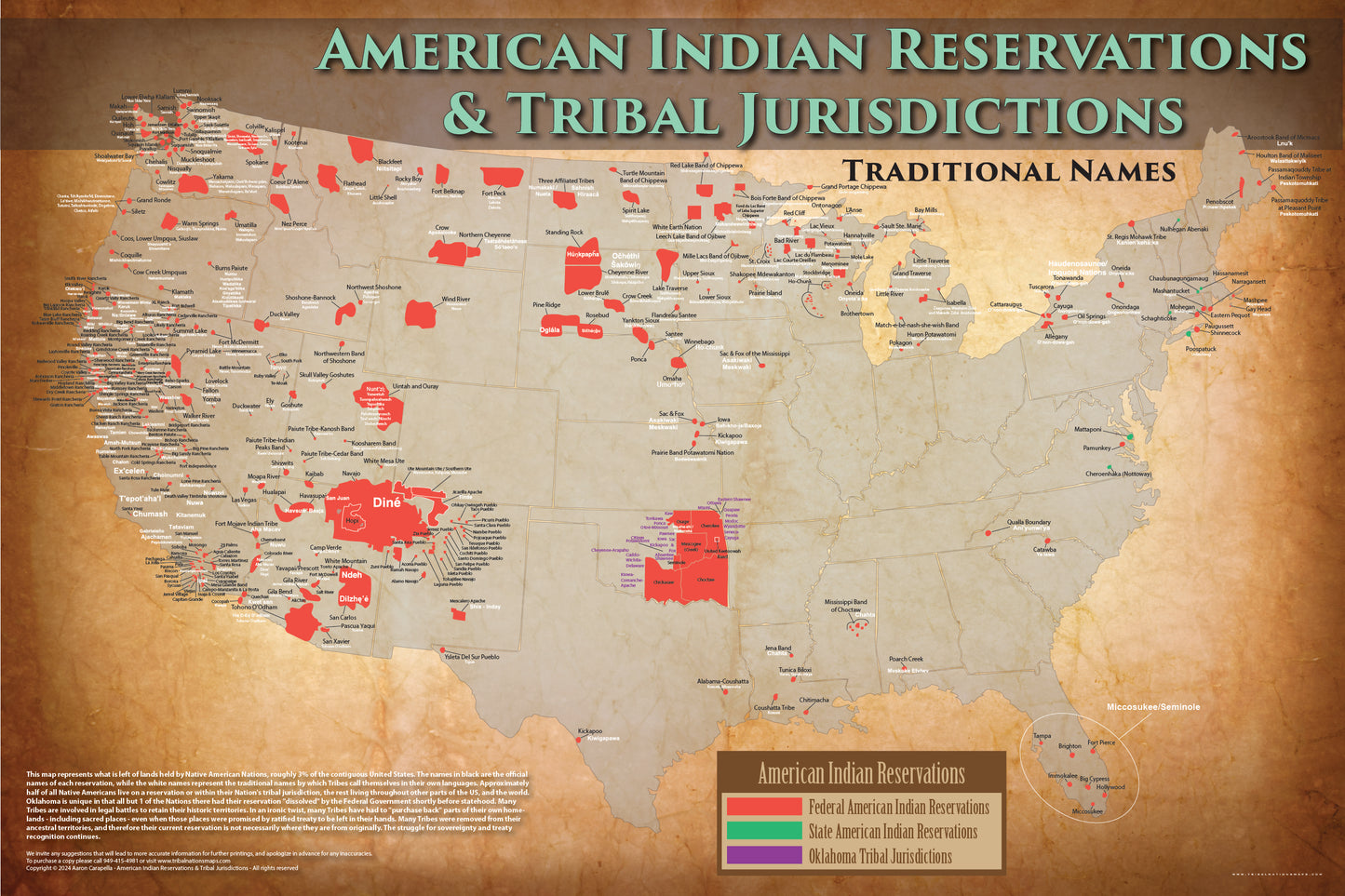 American Indian Reservations Map — 24"x36" Poster